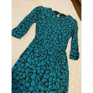 Vintage Petite Lanz 80's‎ Black Green Floral Dress Cottagecore Size 2 Open Back